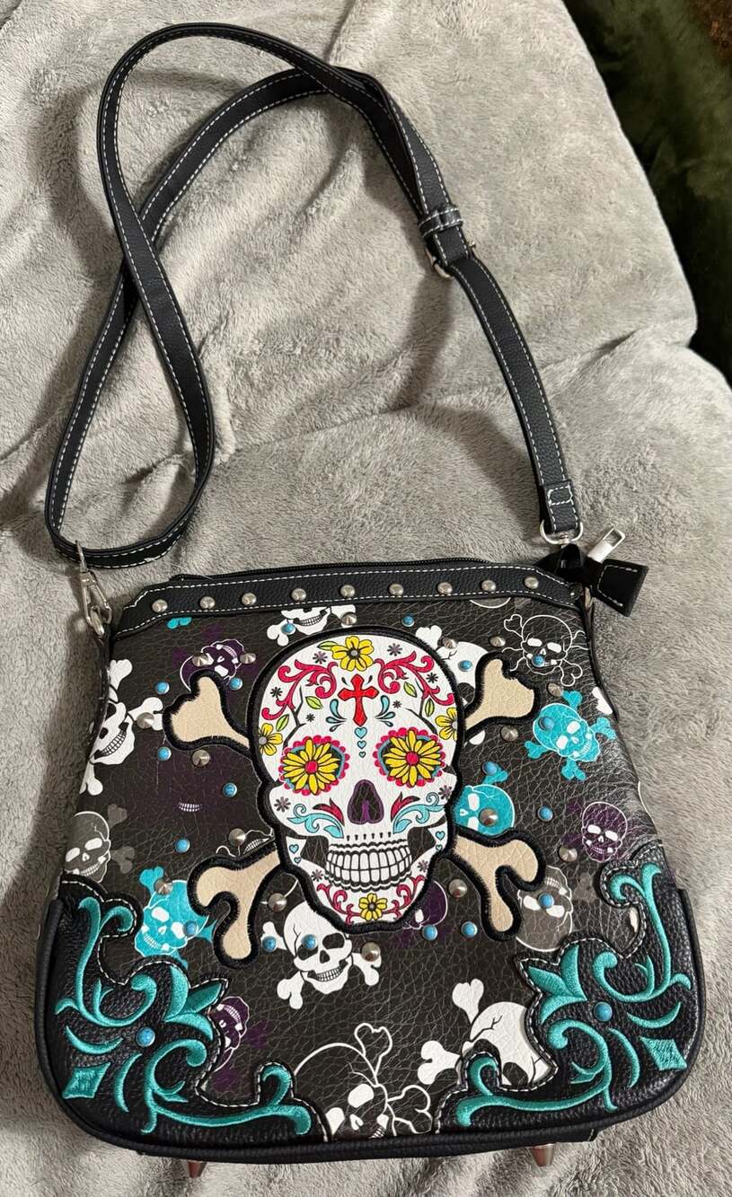 Cowgirl Trendy Sugar Skull Day of the Dead Crossbody Handbag